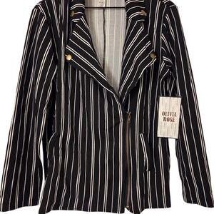 Olivia Rose Womens 1X Moto Jacket Black White Striped Asymmetrical Zip New